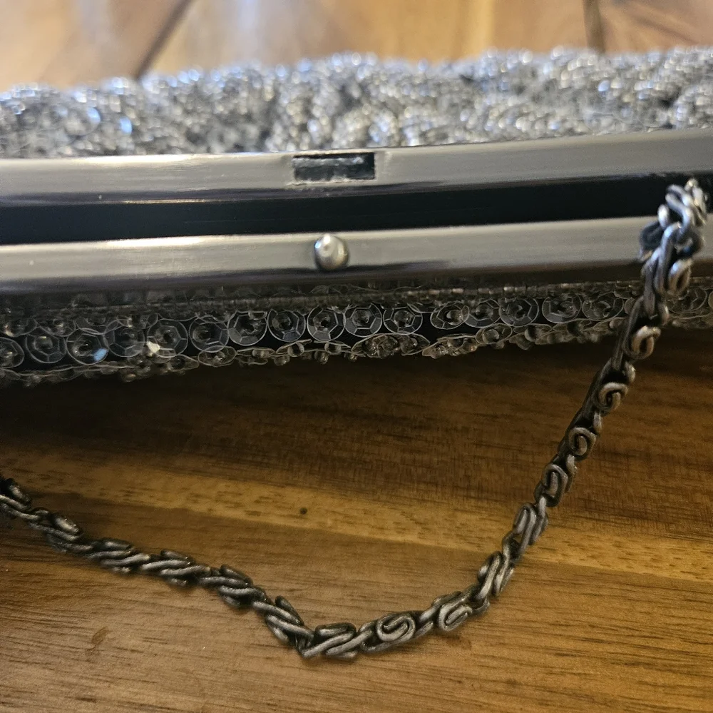 Kate Landry Silver Beaded Evening Bag with Chain Strap - Picture 4 of 9